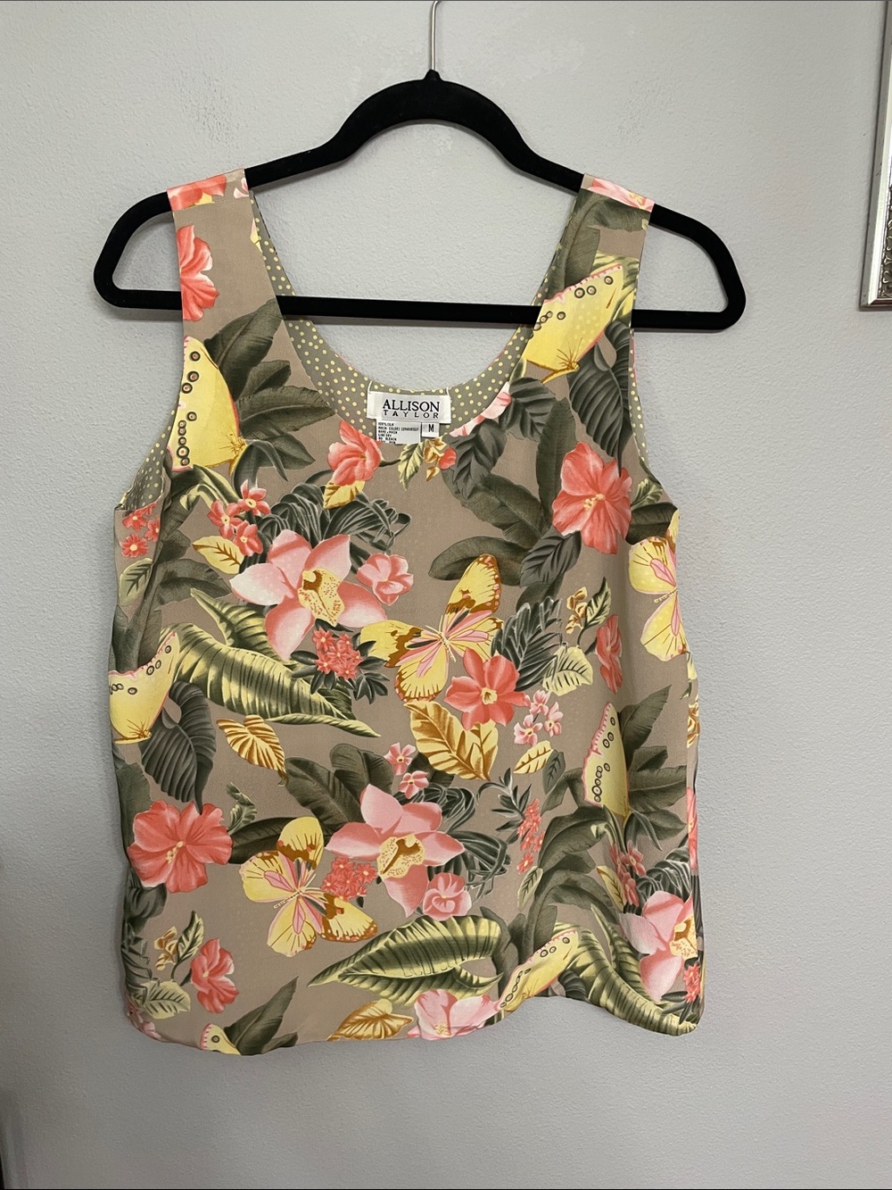Allison Taylor Silk Reversible Floral Tank / polka dot M